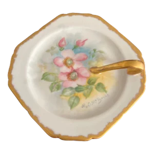 1940s Handpainted Handled Dish Dresser Tray Tidbid Plate, Artist Signed