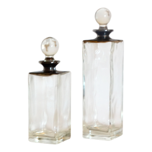 Apothecary Vanity Cut Glass Jars, Silver Plate Accents, Set of 2, Minimalist