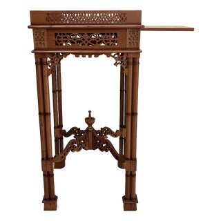 20th Century, Chinese Chippendale, Mahogany, Occasional Table, Lamp, Side/Tea Service, W/Sliding Drawer, Fretwork, and a Finial, 1970 For Sale