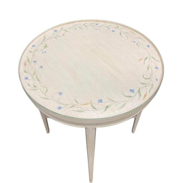 Vintage Hand-Painted French Country Round Accent Table For Sale In West Palm - Image 6 of 12