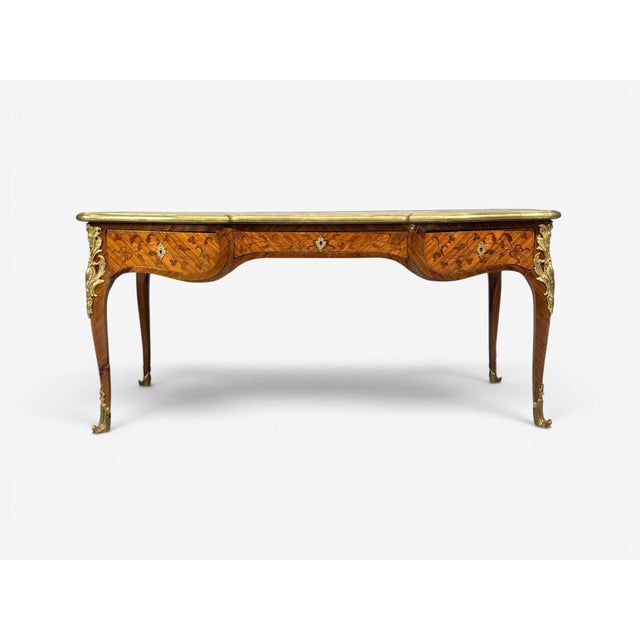 Louis XV Style, Executive Desk, Marquetry, Leather, Bronze, France, 19th/20th C. For Sale - Image 4 of 15