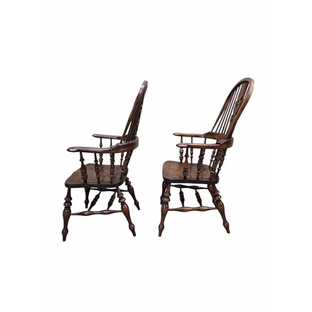Victorian Antique Victorian Yew Wood Broad Arm Windsor Chairs – Pair For Sale - Image 3 of 8