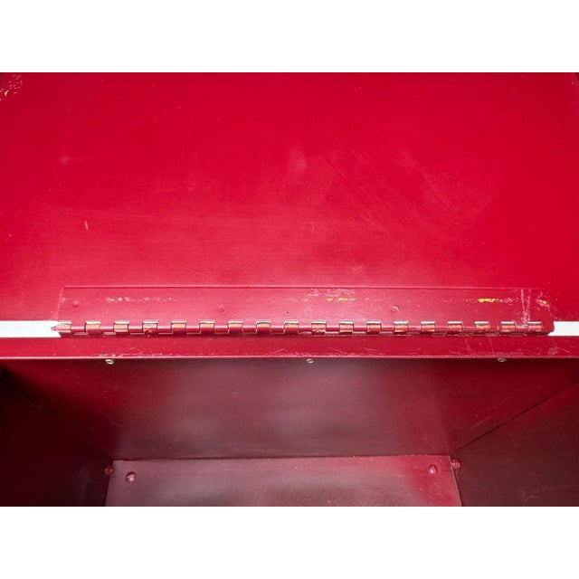 Vintage Red Steel Shop Cart With Hand-Ground Metal Surfaces For Sale - Image 12 of 16