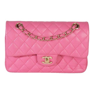 22P Pink Quilted Caviar Small Classic Double Flap Bag For Sale