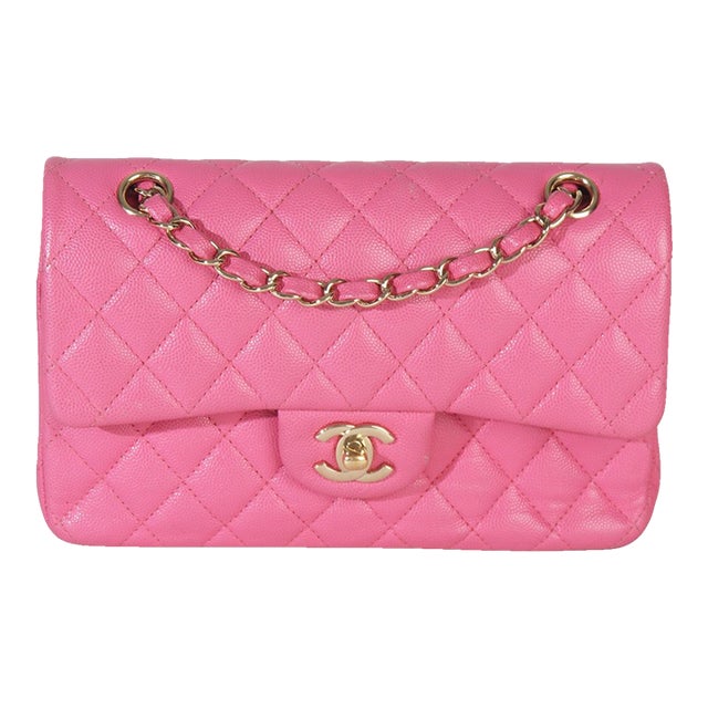 22P Pink Quilted Caviar Small Classic Double Flap Bag For Sale