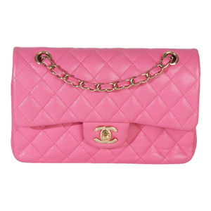 22P Pink Quilted Caviar Small Classic Double Flap Bag