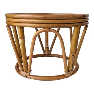 Vintage Rattan Round Ottoman For Sale
