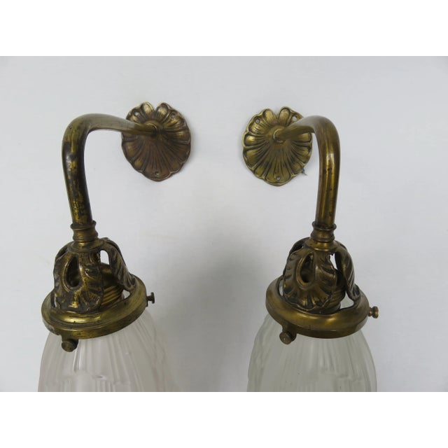 Art Nouveau Brass and Frosted Glass Sconces, Set of 2 For Sale - Image 3 of 18