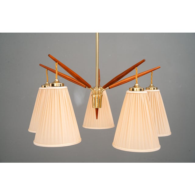 Mid-Century Modern Chandelier with Fabric Shades from Rupert Nikoll, Vienna, 1950s For Sale - Image 3 of 18