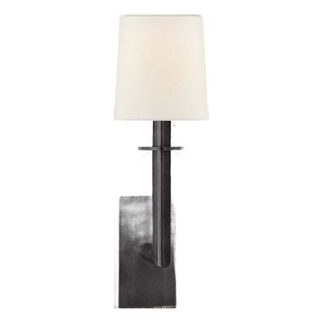 J. Randall Powers for Visual Comfort Signature Dalston Sconce in Bronze with Linen Shade For Sale