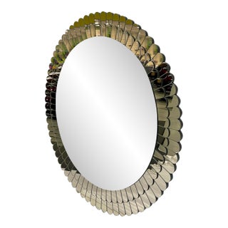Bespoke Italian Scalloped Double Frame Smoked Bronze Murano Glass Round Mirror For Sale