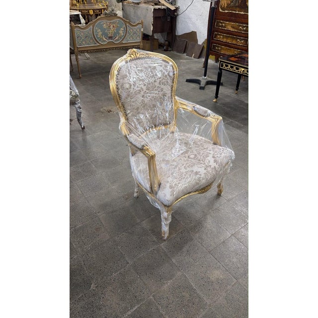 Wood 1960s Rococo Armchairs Beige Upholstery Salon Accent Chairs For Sale - Image 7 of 9