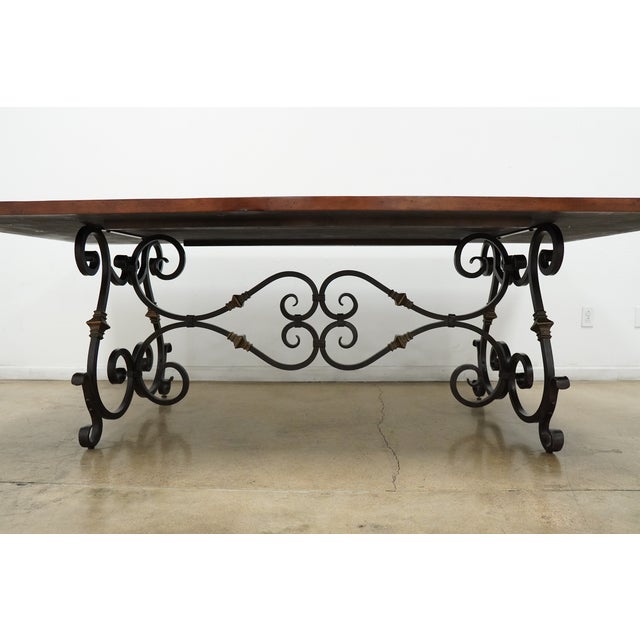 Wood Vintage Wood Top Dining Table With Iron Base For Sale - Image 7 of 15