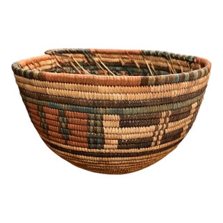 Vintage African Geometric Woven Basket For Sale