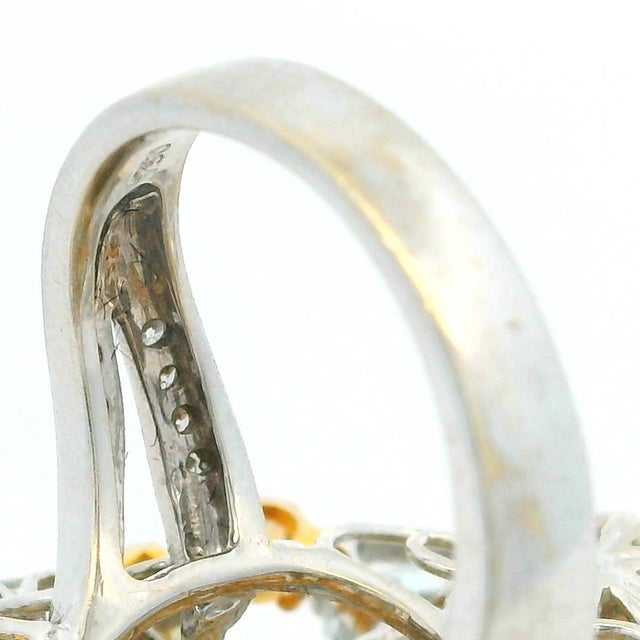 Light Yellow 1980s 18k White Gold Aquamarine Multi-Gem Pearl Diamond Cluster Cocktail Ring, Size 6.75 For Sale - Image 8 of 10