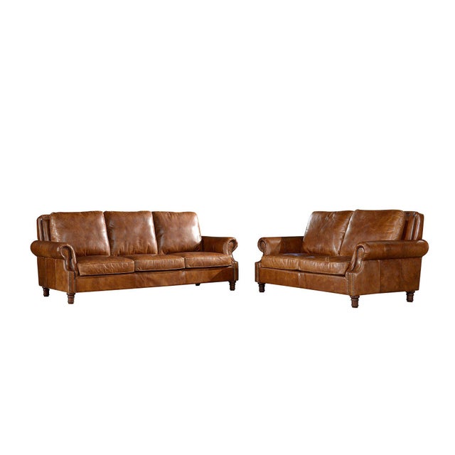 Crafters And Weavers Light Brown Leather English Rolled Arm Love Seat Chairish