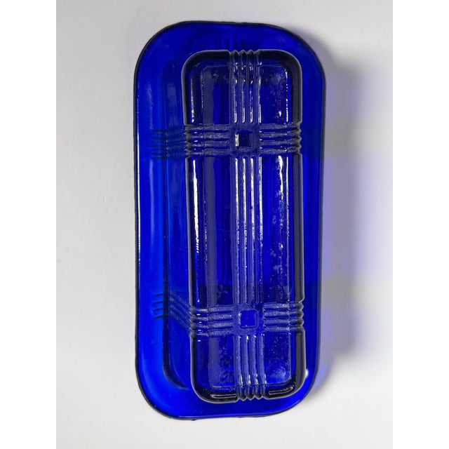 Vintage Art Deco Style Cobalt Blue Glass Depression Glass Butter Dish For Sale In Houston - Image 6 of 10