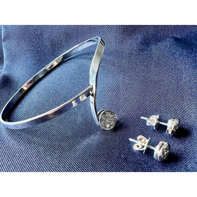 1970s White Gold 585 Stud Earrings and Bracelet, 1970, Set of 3 For Sale - Image 5 of 15
