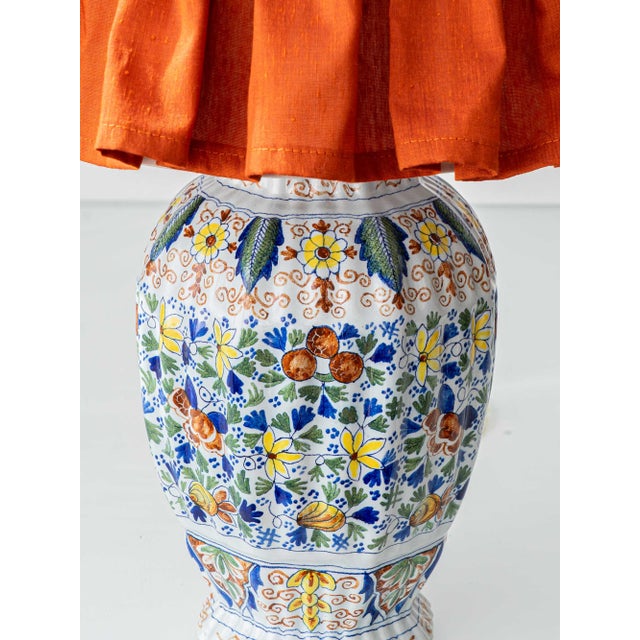 Antique Polychrome Table Lamp with Silk Lampshade, 1890s For Sale - Image 4 of 15