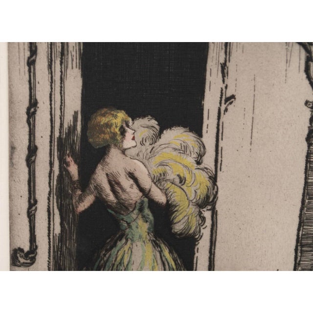 Mid 20th Century Mid 20th Century Louis Icart “Feathered Gown” Limited Edition Etching Framed Under Uv70 Glass For Sale - Image 5 of 9