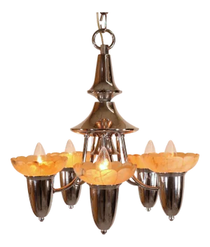German Art Deco Chrome and Alabaster Fixture