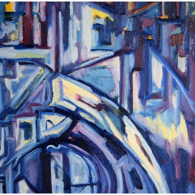 Mid 20th Century "Visions of the Metropolis #16" Harbor District Original Oil on Canvas 1996 by Travis Flack For Sale - Image 5 of 6