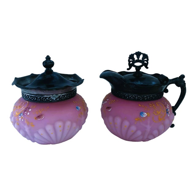 18th Century Aesthetic Victorian Art Glass Cream and Sugar Set For Sale