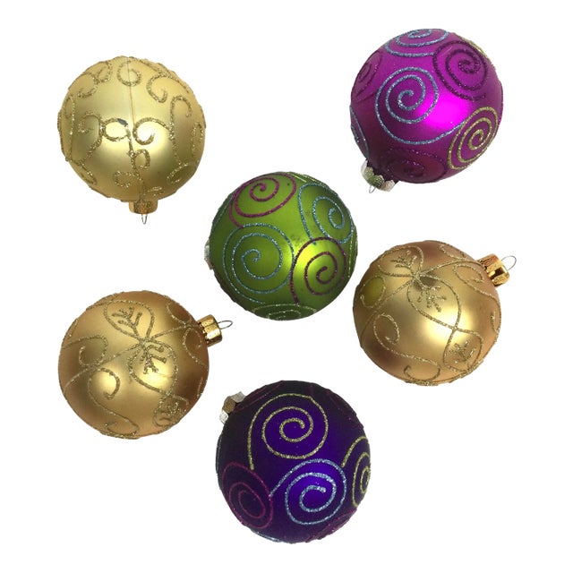 6 Vintage Glass Hanging Ornaments For Sale