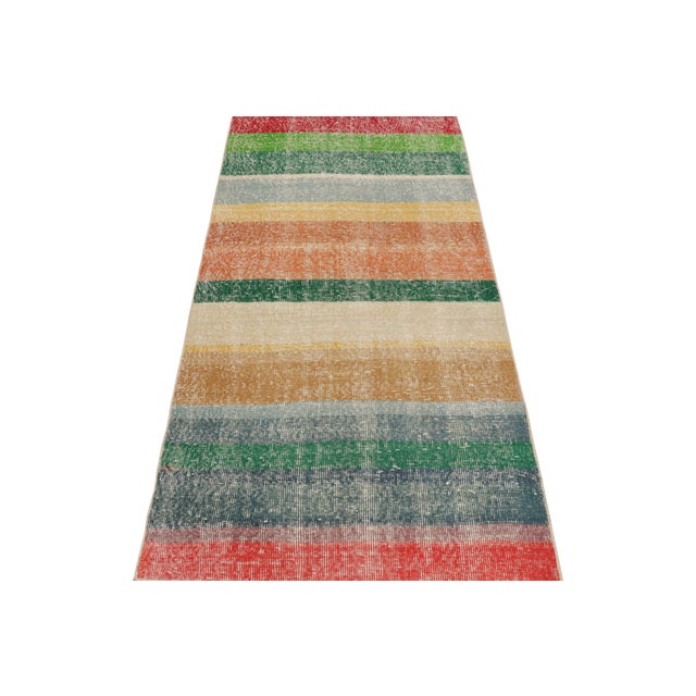 1960s Vintage Zeki Müren Runner in Polychromatic Geometric Stripes, From Rug & Kilim For Sale - Image 5 of 8