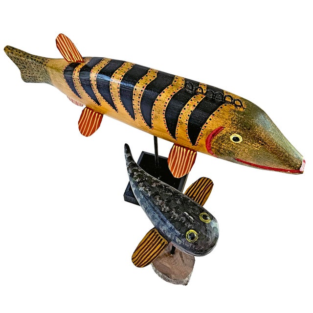 American Contemporary Folk Art Fish Decoys by Ronald Derrow Set of 2 For Sale - Image 3 of 18