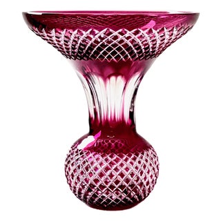 Mauve and Clear Cut Crystal Ball Vase with Trumpet Neck from Val Saint Lambert, 1890s For Sale