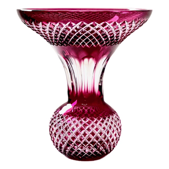 Mauve and Clear Cut Crystal Ball Vase with Trumpet Neck from Val Saint Lambert, 1890s For Sale