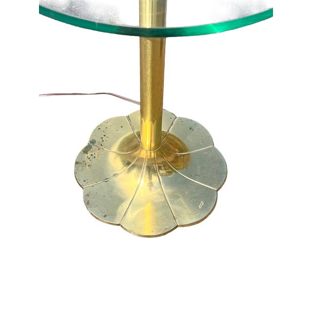 Vintage Stiffel Brass Lotus Style Floor Lamp With Glass Table For Sale - Image 10 of 11