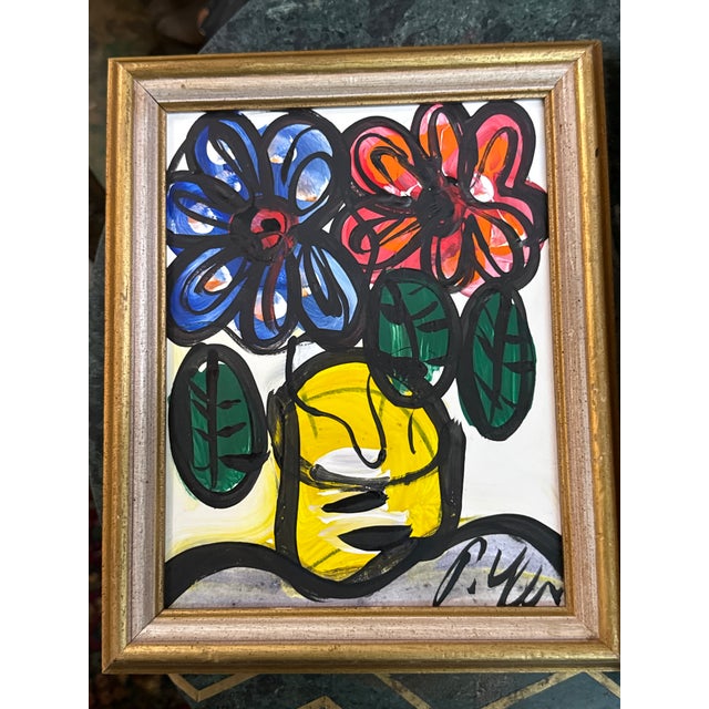 Abstract 1970s Peter Keil Pair of Miniature Abstract Flower Paintings For Sale - Image 3 of 6