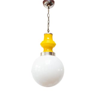 Yellow and White Opaline Glass Pendant, 1960s For Sale