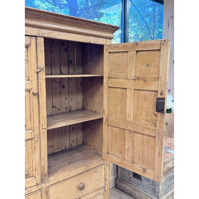 Antique 19th Century Irish Scrub Pine Two-Door Clothing Armoire With Three Drawers For Sale - Image 4 of 11
