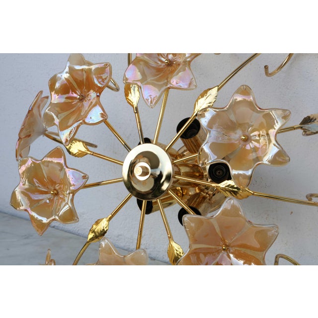 1960s Vintage Murano Ceiling Light Orange Iridescent Flowers, 1960s For Sale - Image 5 of 13