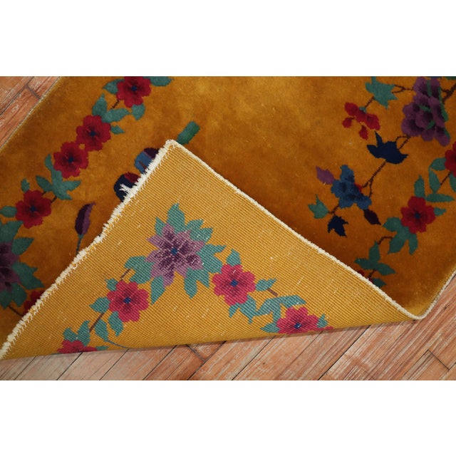 Art Deco 1930s Goldenrod Art Deco Chinese Scatter Size Rug For Sale - Image 3 of 6