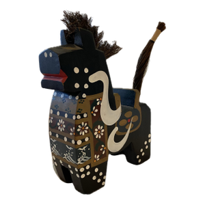 Mid-Century Okinawan Folk Art Painted Wooden Horse With Bristle Mane & Tail