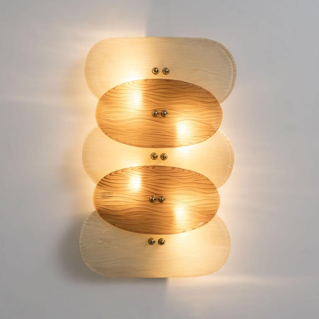 Mid-Century Modern Murano Glass and Brass Wall Sconces, 2000, Set of 2 For Sale - Image 3 of 9