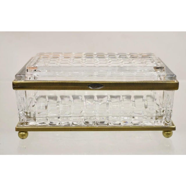 French Early 20th Century Antique French Crystal Lead Glass Bronze Mounted Vanity Jewelry Box Casket For Sale - Image 3 of 12