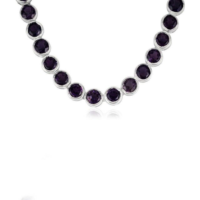 Round Cut Deep Purple Amethyst Gemstone Tennis Necklace- Silver Jewelry by Caratandher For Sale - Image 4 of 12