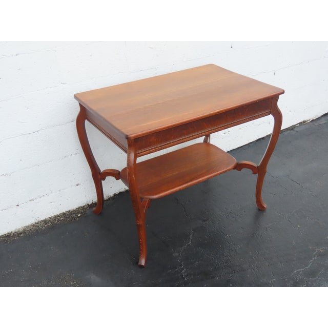 Brown Early 1900s Tiger Oak Writing Office Desk Console Table 6675 For Sale - Image 8 of 15