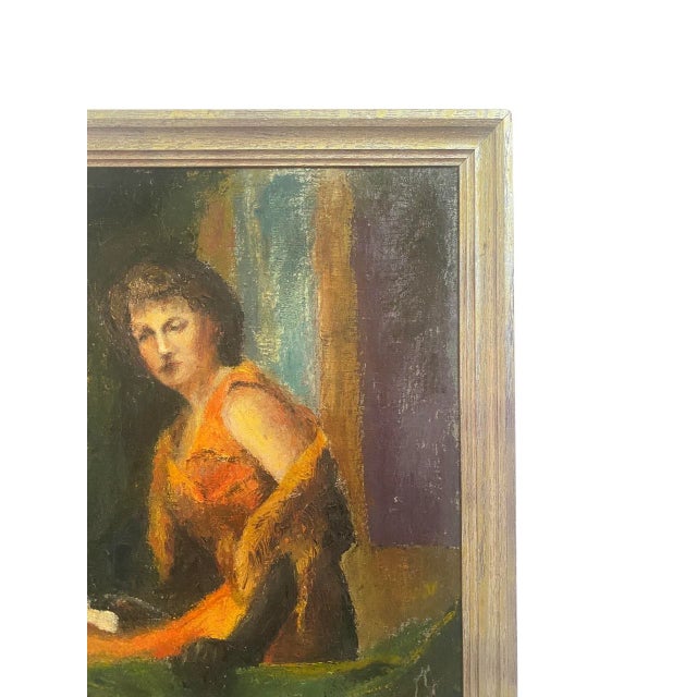 Portraiture Antique Oil on Canvas Portrait Painting of a Woman Reading a Book, Circa 1920, Signed Fish For Sale - Image 3 of 9