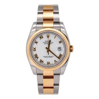 Rolex Datejust 116203 36mm White Roman Dial Two-Tone 18k Gold Oyster Watch For Sale