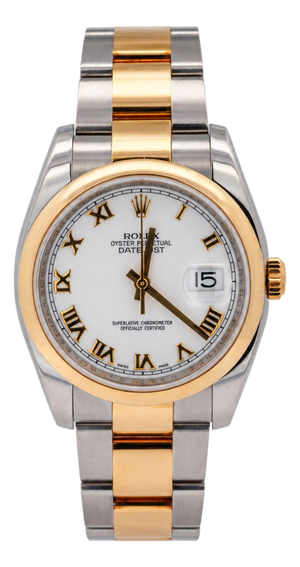 Rolex Datejust 116203 36mm White Roman Dial Two-Tone 18k Gold Oyster Watch