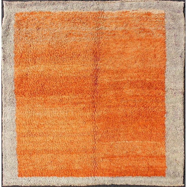 Squared Size Vintage Tulu With Minimalist Design Rug in Solid Orange and Taupe For Sale - Image 12 of 12