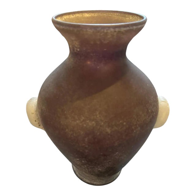 1970s Cenedese Style Modern Purple and White Scavo Murano Glass Amphora Vase For Sale