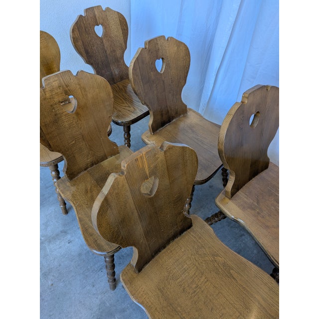 Vintage Tyrolean Farmhouse Heart Cutout Wooden Dining Chairs, 1970s, Set of 8 For Sale - Image 17 of 18