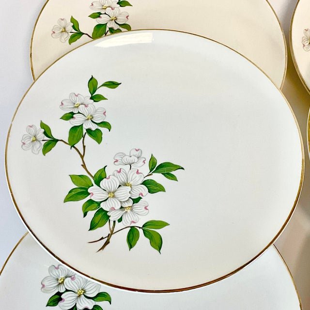 Ceramic 1950s Vintage Coastal Boho Chic Dogwood Luncheon or Salad Plates - Set of 6. For Sale - Image 7 of 10